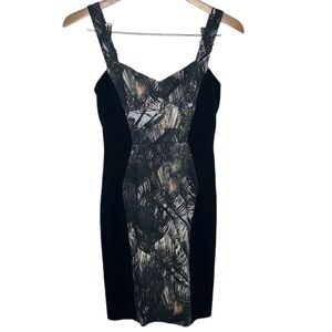 Black Halo Sadie Palm Print Paneled Sheath Cocktail Dress Women Size 0